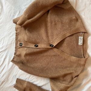 Poof! Tan Cropped Ribbed Cardigan